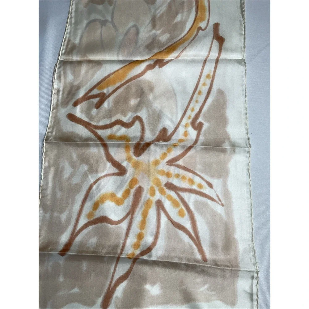 Vtg 100% Silk Scarf Made In France Abstract Floral Hand Rolled